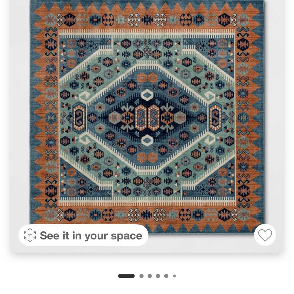 Bohemian Geometric Area Rug in Teal and Rust
